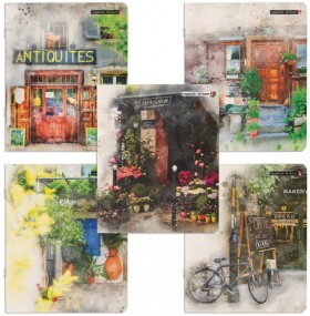 Тетрадь А5 48 л. АЛЬТ скоба, клетка, глянцевый лак, "ЕВРОПЕЙСКИЙ ДВОРИК" (5 видов), 7-48-1057