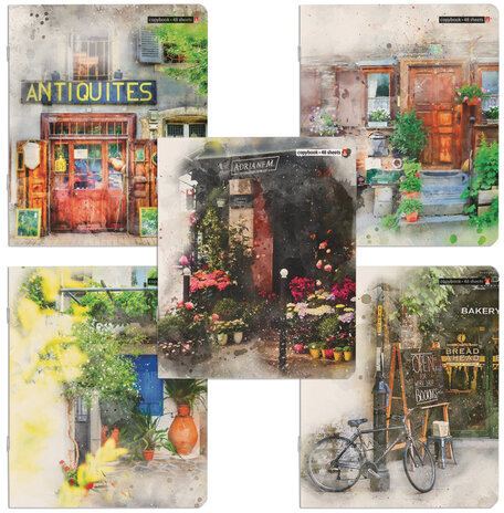 Тетрадь А5 48 л. АЛЬТ скоба, клетка, глянцевый лак, "ЕВРОПЕЙСКИЙ ДВОРИК" (5 видов), 7-48-1057