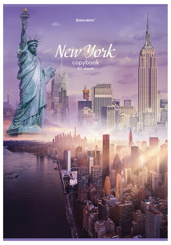 Тетрадь А4, 80 л., BRAUBERG, скоба, клетка, обложка картон, "City", 404045