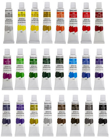 Краски акриловые художественные BRAUBERG ART DEBUT, НАБОР 24 цвета по 12 мл, в тубах, 191127