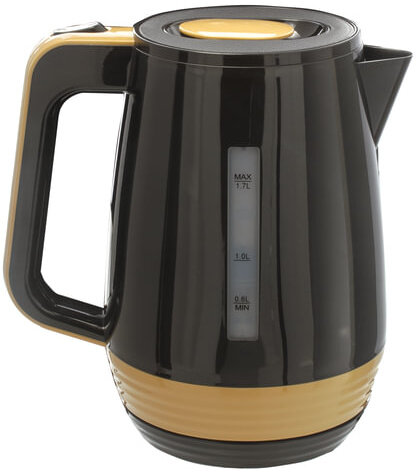 Чайник SONNEN KT-1776, 1,7 л, 2200 Вт, закрытый нагревательный элемент, пластик, черный/горчичный, 453418