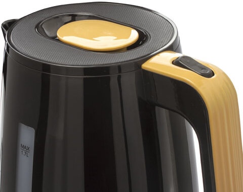 Чайник SONNEN KT-1776, 1,7 л, 2200 Вт, закрытый нагревательный элемент, пластик, черный/горчичный, 453418