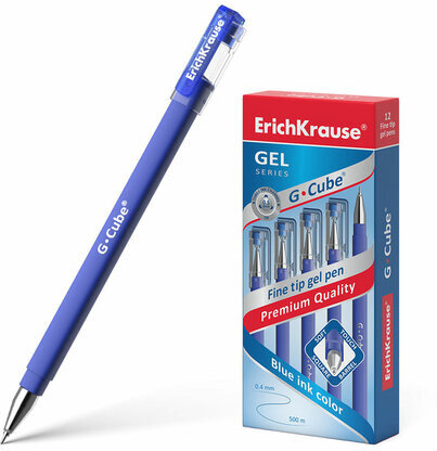 Ручка гелевая ERICH KRAUSE "G-cube", СИНЯЯ, корпус синий, игольчатый узел 0,5 мм, линия письма 0,4 мм, 46162