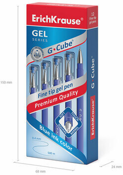 Ручка гелевая ERICH KRAUSE "G-cube", СИНЯЯ, корпус синий, игольчатый узел 0,5 мм, линия письма 0,4 мм, 46162