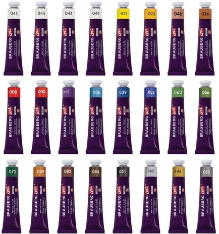 Краски акриловые художественные, НАБОР 24 штуки, 21 цвет по 22 мл, в тубах, BRAUBERG ART DEBUT, 192301
