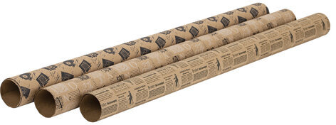 Бумага упаковочная крафтовая НАБОР 3 шт., "Kraft Casual", 70х100 см, 3 дизайна, ЗОЛОТАЯ СКАЗКА, 592063