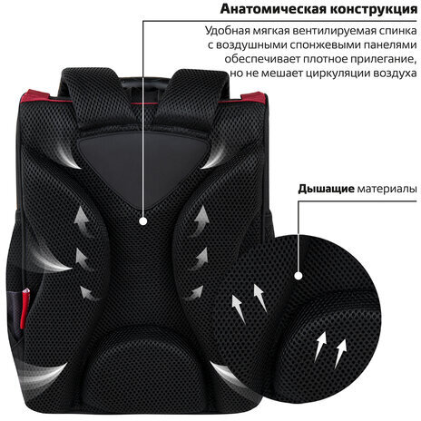 Ранец ПИФАГОР BASIC, 1 отделение, 3 кармана, эргономичная спинка, "Rocket car", 35х28х18 см, 271374