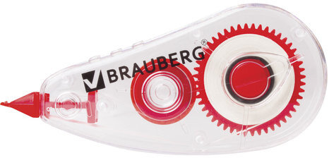 Корректирующая лента BRAUBERG "Red Power", 5 мм х 6 м, корпус прозрачный, механизм перемотки, европодвес, 220641