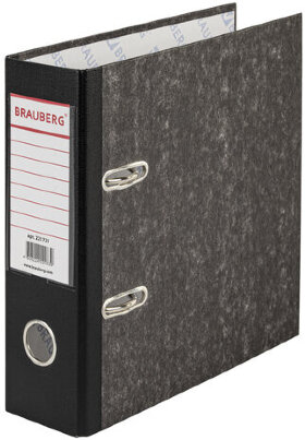 Папка-регистратор МАЛЫЙ ФОРМАТ (148х210 мм), А5, 70 мм, ВЕРТИКАЛЬНАЯ, покрытие мраморное, ПВХ,черная, BRAUBERG, 221721