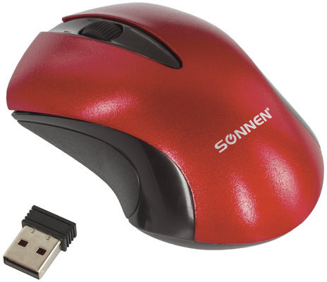 Мышь беспроводная SONNEN M-661R, USB, 1000 dpi, 2 кнопки + 1 колесо-кнопка, оптическая, красная, 512649