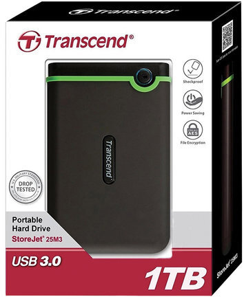 Внешний жесткий диск TRANSCEND StoreJet 25M3S 1TB, 2.5", USB 3.0, серый, TS1TSJ25M3S