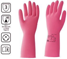 Перчатки латексные КЩС, прочные, хлопковое напыление, размер 7,5-8 M, средний, красные, HQ Profiline, 73582