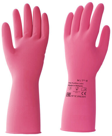 Перчатки латексные КЩС, прочные, хлопковое напыление, размер 7,5-8 M, средний, красные, HQ Profiline, 73582