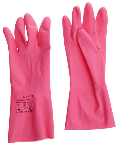 Перчатки латексные КЩС, прочные, хлопковое напыление, размер 7,5-8 M, средний, красные, HQ Profiline, 73582