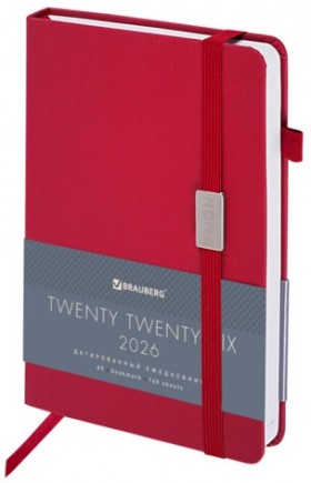 Ежедневник датированный 2026, А5, 138x213 мм, BRAUBERG &quot;Control&quot;, под кожу, держатель для ручки, красный, 117124
