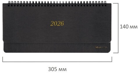 Планинг датированный 2026 305х140 мм BRAUBERG "Iguana", под кожу, черный, 117224