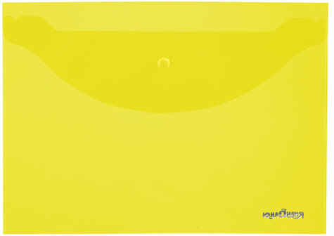 Папка-конверт с кнопкой ЮНЛАНДИЯ, А4, до 100 листов, прозрачная, желтая, 0,18 мм, 228668