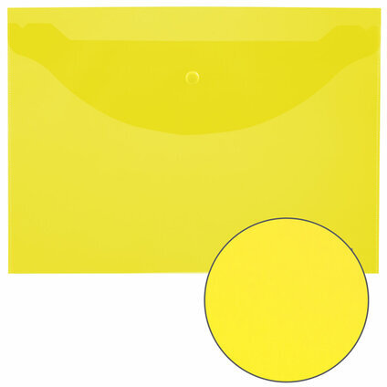Папка-конверт с кнопкой ЮНЛАНДИЯ, А4, до 100 листов, прозрачная, желтая, 0,18 мм, 228668