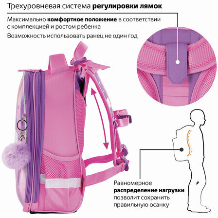 Ранец BRAUBERG PREMIUM, 2 отделения, с брелком, "Unicorn", 38х29х16 см, 229900