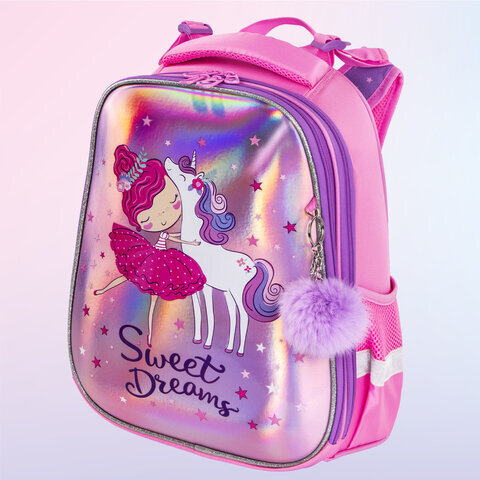 Ранец BRAUBERG PREMIUM, 2 отделения, с брелком, "Unicorn", 38х29х16 см, 229900