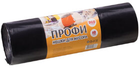 Мешки для мусора 360 л, черные, в рулоне 10 шт., ПВД, 65 мкм, 110х140 см, особо прочные, КОНЦЕПЦИЯ БЫТА &quot;Профи&quot;, 2883