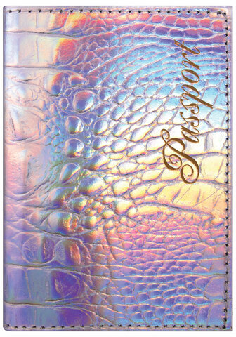 Обложка для паспорта натуральная кожа кайман, "PASSPORT", серебристая, STAFF "Profit", 237206