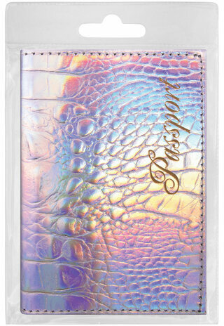 Обложка для паспорта натуральная кожа кайман, "PASSPORT", серебристая, STAFF "Profit", 237206