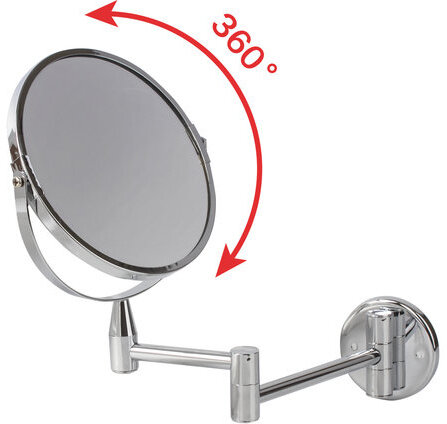 Зеркало настенное BRABIX, диаметр 17 см, двухстороннее, с увеличением, нержавеющая сталь, выдвижное (петли), 604952