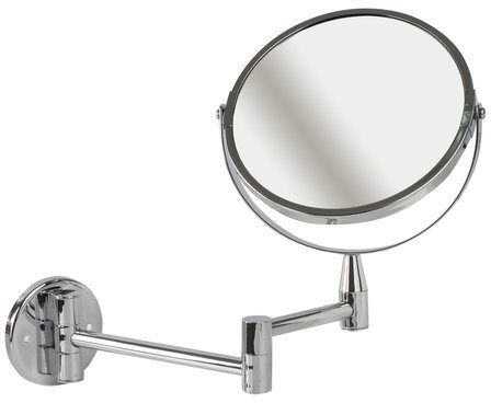 Зеркало настенное BRABIX, диаметр 17 см, двухстороннее, с увеличением, нержавеющая сталь, выдвижное (петли), 604952