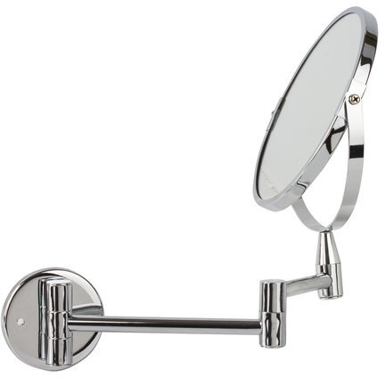 Зеркало настенное BRABIX, диаметр 17 см, двухстороннее, с увеличением, нержавеющая сталь, выдвижное (петли), 604952
