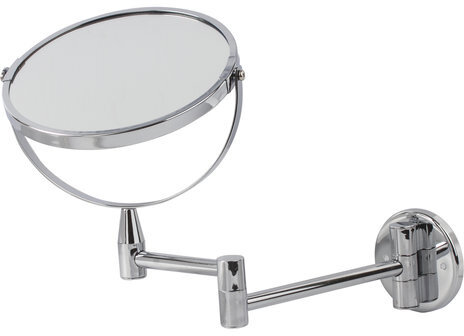 Зеркало настенное BRABIX, диаметр 17 см, двухстороннее, с увеличением, нержавеющая сталь, выдвижное (петли), 604952