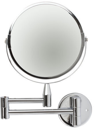Зеркало настенное BRABIX, диаметр 17 см, двухстороннее, с увеличением, нержавеющая сталь, выдвижное (петли), 604952