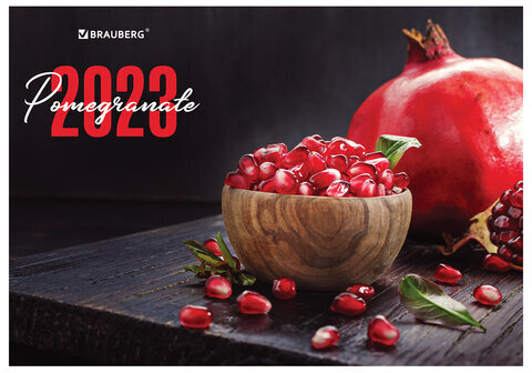 Календарь квартальный 2023 г., 3 блока, 1 гребень, с бегунком, офсет, "POMEGRANATE", BRAUBERG, 114244