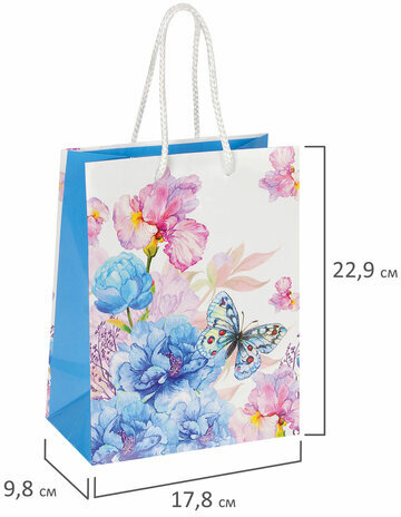 Пакет подарочный 17,8x9,8x22,9 см, ЗОЛОТАЯ СКАЗКА "Бабочка на цветке", ламинированный, 606578