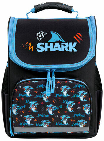 Ранец ПИФАГОР BASIC, 1 отделение, 3 кармана, эргономичная спинка, "Angry shark", 35х28х18 см, 272044