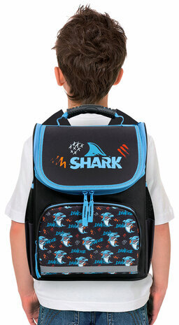 Ранец ПИФАГОР BASIC, 1 отделение, 3 кармана, эргономичная спинка, "Angry shark", 35х28х18 см, 272044
