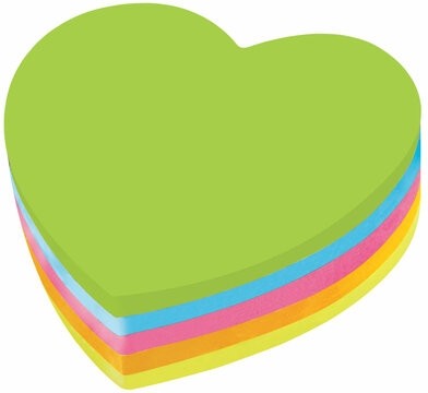 Блок самоклеящийся (стикеры), фигурный, BRAUBERG, НЕОНОВЫЙ "Сердце", 250 листов, 5 цветов, 126690