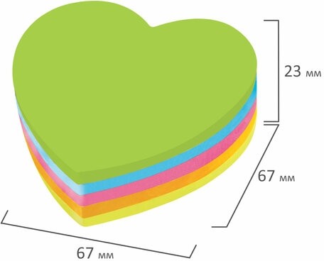 Блок самоклеящийся (стикеры), фигурный, BRAUBERG, НЕОНОВЫЙ "Сердце", 250 листов, 5 цветов, 126690