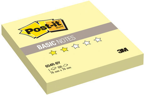 Блок самоклеящийся (стикер) POST-IT Basic, 76х76 мм, 100 л., желтый, 654R-BY