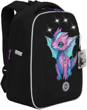 Ранец GRIZZLY анатомическая спинка, с бейджем, для девочек, LITTLE DRAGON, 36х29х18 см, RAf-492-6/1