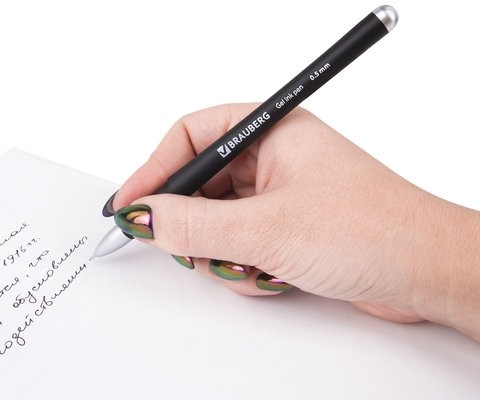 Ручка гелевая с грипом BRAUBERG "Impulse", ЧЕРНАЯ, игольчатый узел 0,5 мм, линия письма 0,35 мм, 141183