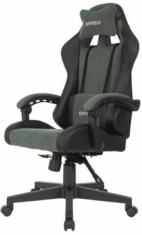 Кресло компьютерное BRABIX "Striker GM-121", синхромеханизм, 2 подушки, экокожа/велюр, черное/серое, 532961