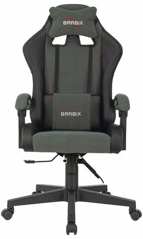 Кресло компьютерное BRABIX "Striker GM-121", синхромеханизм, 2 подушки, экокожа/велюр, черное/серое, 532961