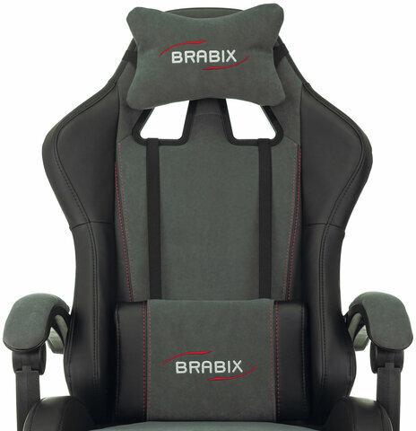 Кресло компьютерное BRABIX "Striker GM-121", синхромеханизм, 2 подушки, экокожа/велюр, черное/серое, 532961