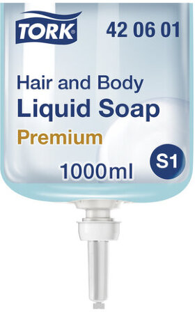 Картридж с жидким мылом-гелем для тела и волос одноразовый TORK (Система S1) Premium, 1 л, 421601, 420601