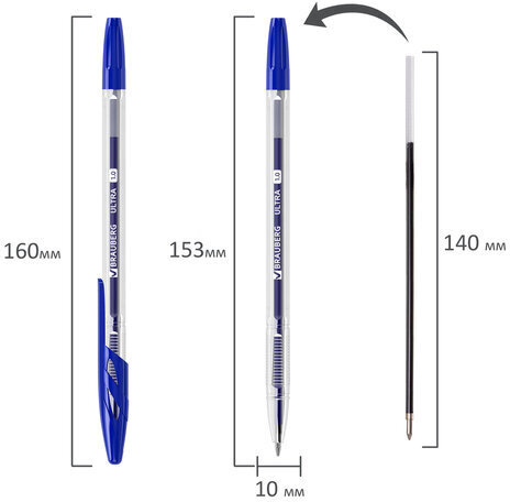 Ручка шариковая BRAUBERG "ULTRA", СИНЯЯ, узел 1 мм, чернила ГЕРМАНИЯ, наконечник ШВЕЙЦАРИЯ, 143558