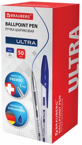 Ручка шариковая BRAUBERG "ULTRA", СИНЯЯ, узел 1 мм, чернила ГЕРМАНИЯ, наконечник ШВЕЙЦАРИЯ, 143558