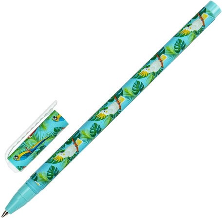 Ручка шариковая BRAUBERG SOFT TOUCH STICK "PARROTS", СИНЯЯ, мягкое покрытие, узел 0,7 мм, 143706