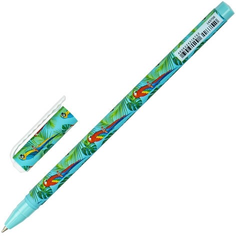 Ручка шариковая BRAUBERG SOFT TOUCH STICK "PARROTS", СИНЯЯ, мягкое покрытие, узел 0,7 мм, 143706