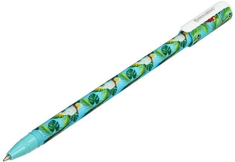 Ручка шариковая BRAUBERG SOFT TOUCH STICK "PARROTS", СИНЯЯ, мягкое покрытие, узел 0,7 мм, 143706